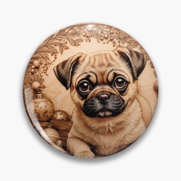 Item preview, Christmas with Pug: The Playful Soul of Wood (Pyro Pets Art - 216) designed and sold by pyropetsart.