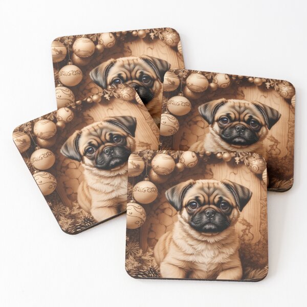 Item preview, Christmas with Pug: The Playful Soul of Wood (Pyro Pets Art - 217) designed and sold by pyropetsart.