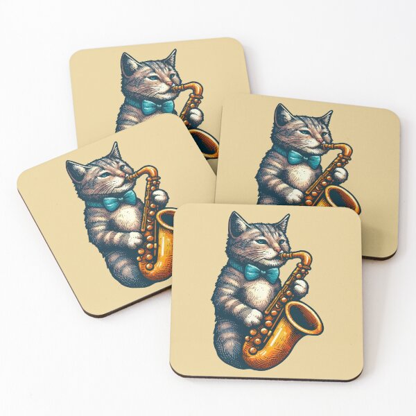 Item preview, a cat playing the saxophone designed and sold by unepommedeterre.
