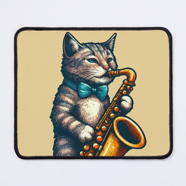 Item preview, a cat playing the saxophone designed and sold by unepommedeterre.