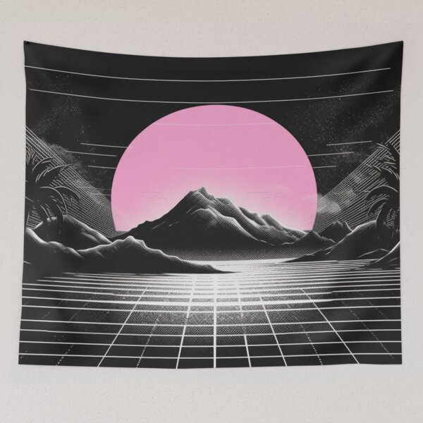 Item preview, Pink Synthwave Sun Black And White Landscape designed and sold by Nightarcade.