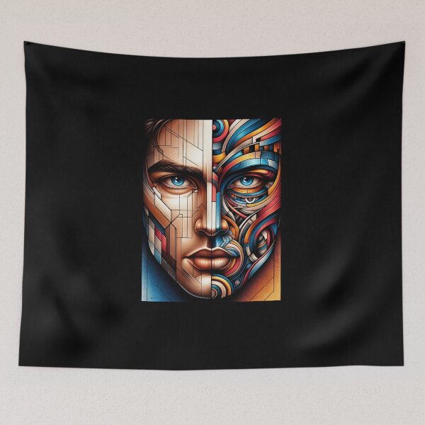 Item preview, Geometric and Abstract Fusion - Dualistic Portrait Art Print designed and sold by ChromaticBlend.