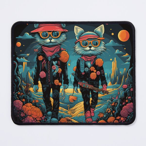 Item preview, T-shirt design anthropomorphic cats walking down the road, snappy dressers, psychedelic, designed and sold by DeepDrop Studio.
