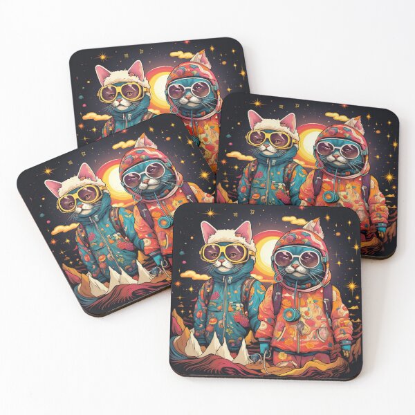 Item preview, T-shirt design anthropomorphic cats walking down the road, snappy dressers, psychedelic, designed and sold by DeepDrop Studio.
