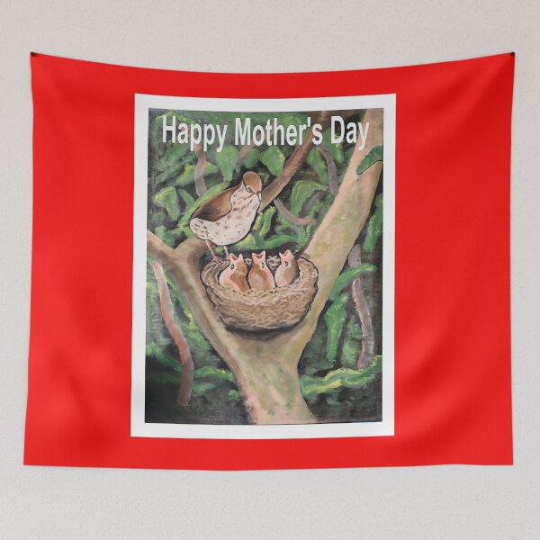 Item preview, Happy Wood Thrush with chicks in a nest designed and sold by annenambiro.
