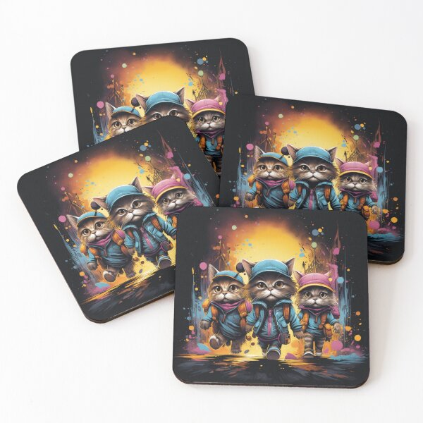 Item preview, T-shirt design anthropomorphic cats walking down the road, snappy dressers, psychedelic, designed and sold by DeepDrop Studio.