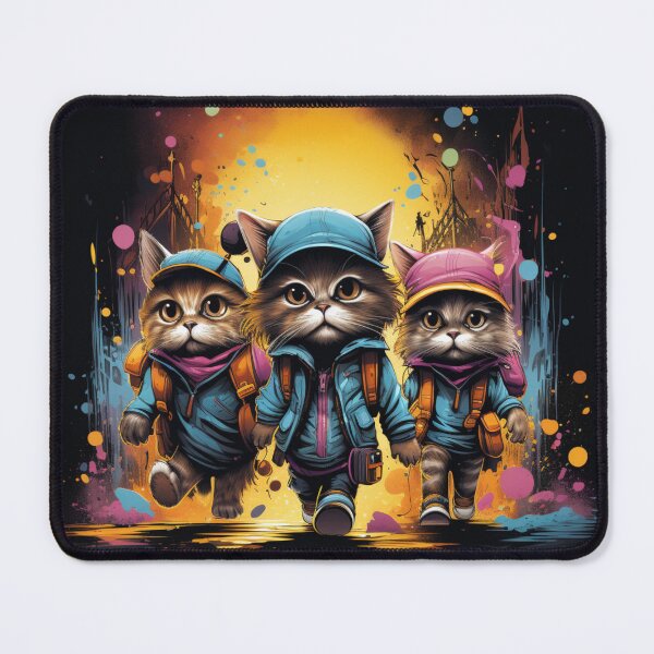 Item preview, T-shirt design anthropomorphic cats walking down the road, snappy dressers, psychedelic, designed and sold by DeepDrop Studio.