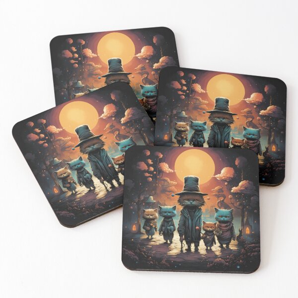 Item preview, T-shirt design anthropomorphic cats walking down the road, snappy dressers, psychedelic, designed and sold by DeepDrop Studio.