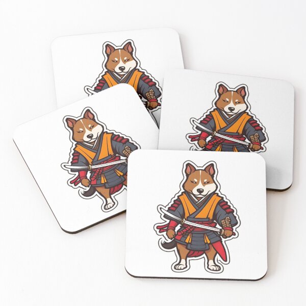 Item preview, Cool Japan samurai puppy brown dog designed and sold by KorArtStudio.