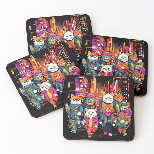 Item preview, T-shirt design anthropomorphic cats walking down the road, snappy dressers, psychedelic, designed and sold by DeepDrop Studio.