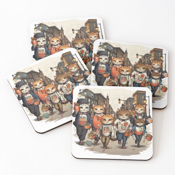 Item preview, T-shirt design anthropomorphic cats walking down the road, snappy dressers, psychedelic, designed and sold by DeepDrop Studio.