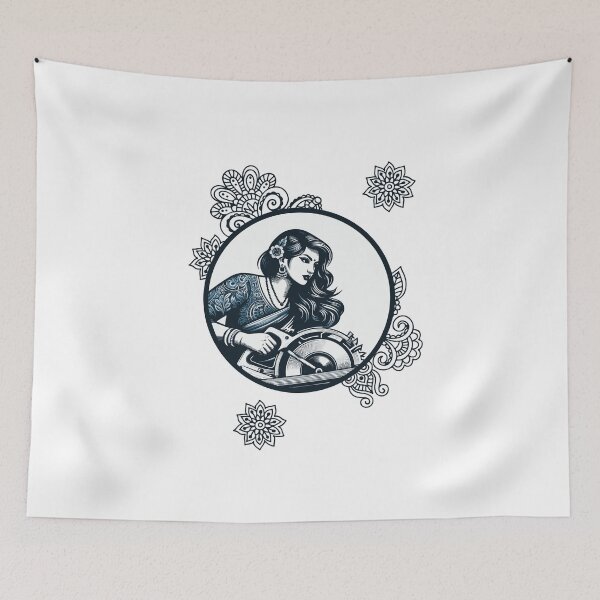 Item preview, Indian Woodworking Woman With Circular Saw designed and sold by Twenty2Creative.