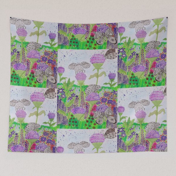 Item preview, Ladybugs and butterflies in the purple flower field  designed and sold by Kiruthikaarts.