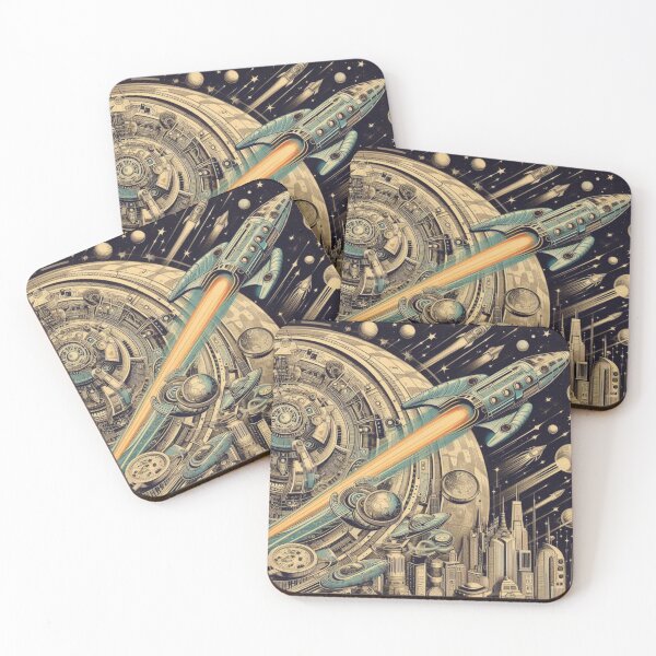 Item preview, Retro-Future Fusion style planets and spaceship drawing designed and sold by thebennington12.