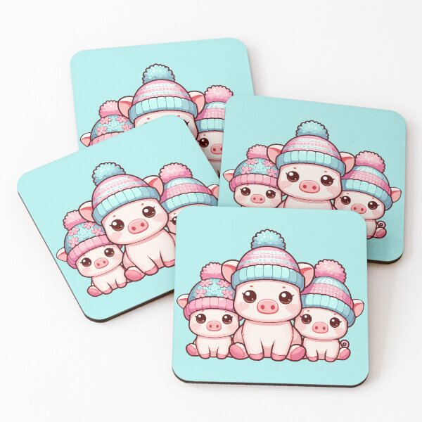Item preview, Pig kawaii family in knitted hats, Winter pigss, Christmas pigs designed and sold by Niktarka.