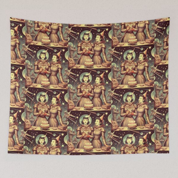Item preview, Retro Futurism: 1950s girls celebrating birthday in space designed and sold by thebennington12.