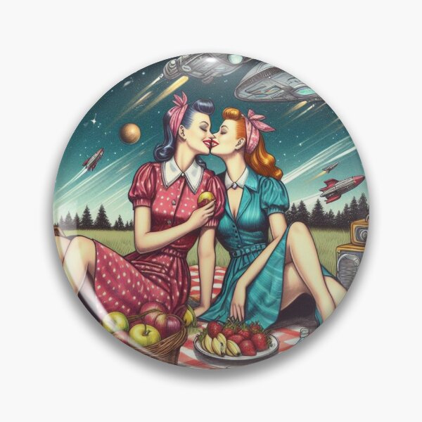Item preview, Retro futurism: 1950s girls kissing at a picnic designed and sold by thebennington12.