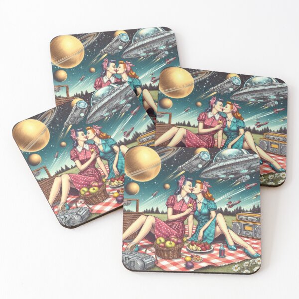 Item preview, Retro futurism: 1950s girls kissing at a picnic designed and sold by thebennington12.