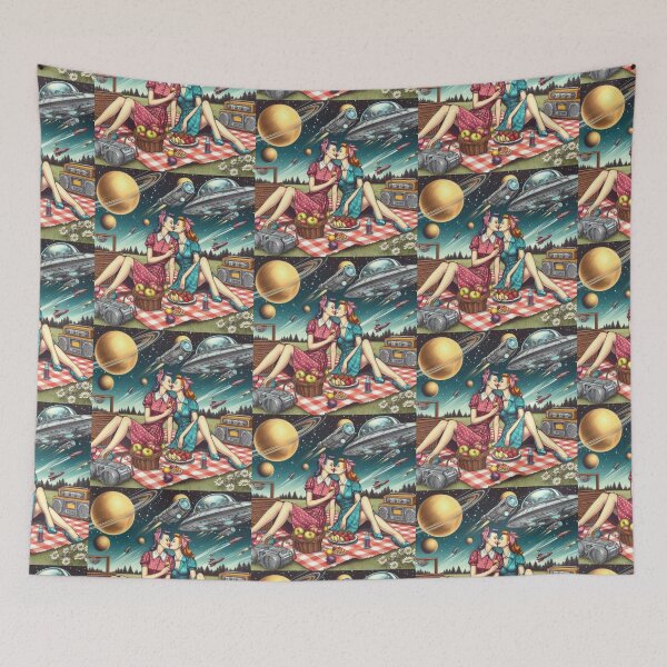 Item preview, Retro futurism: 1950s girls kissing at a picnic designed and sold by thebennington12.