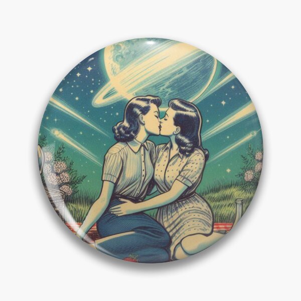Item preview, Retro futurism: 1950s girls kissing at a picnic designed and sold by thebennington12.