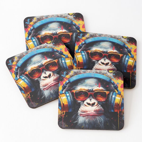 Artikelvorschau, DJ Monkey Thinker mit Kopfhörern und Brille entworfen und verkauft von GrinGalore.