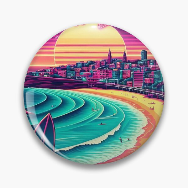 Item preview, Neon Waves: 80s Style Surf Vibes, Bondi Beach Sydney - Retro Poster" designed and sold by wildstraya.