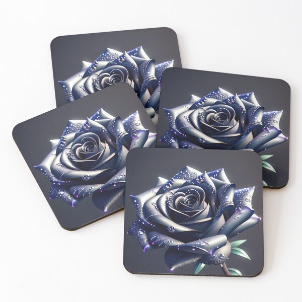Item preview, Blue and Black Metal Rose with Jewelled Water Droplets designed and sold by Mothrrr.