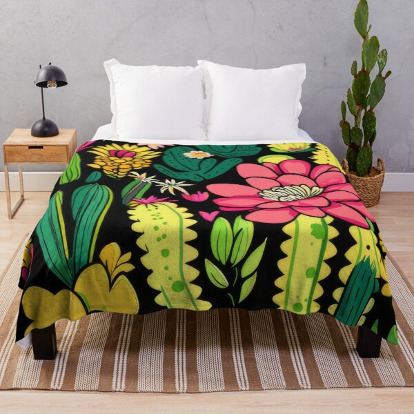 Item preview, A seamless pattern of cacti and flowers on a black background. designed and sold by youme63.