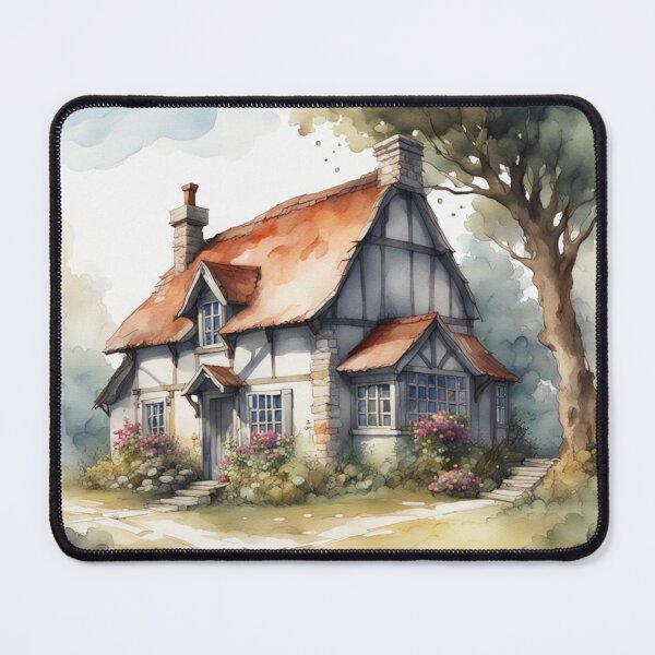 Item preview, White Beamed Medieval Country House Watercolor designed and sold by MeadowFarmPrint.