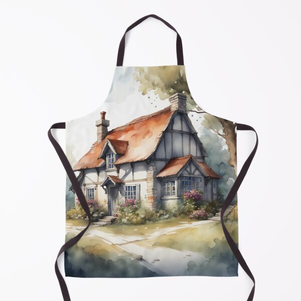 Item preview, White Beamed Medieval Country House Watercolor designed and sold by MeadowFarmPrint.
