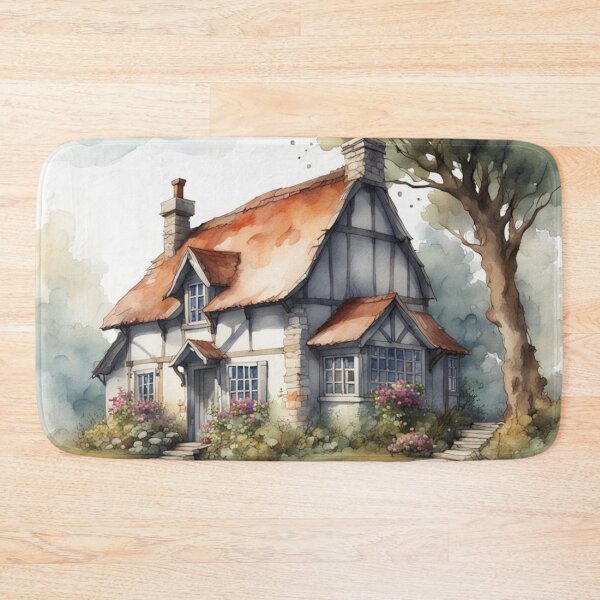 Item preview, White Beamed Medieval Country House Watercolor designed and sold by MeadowFarmPrint.