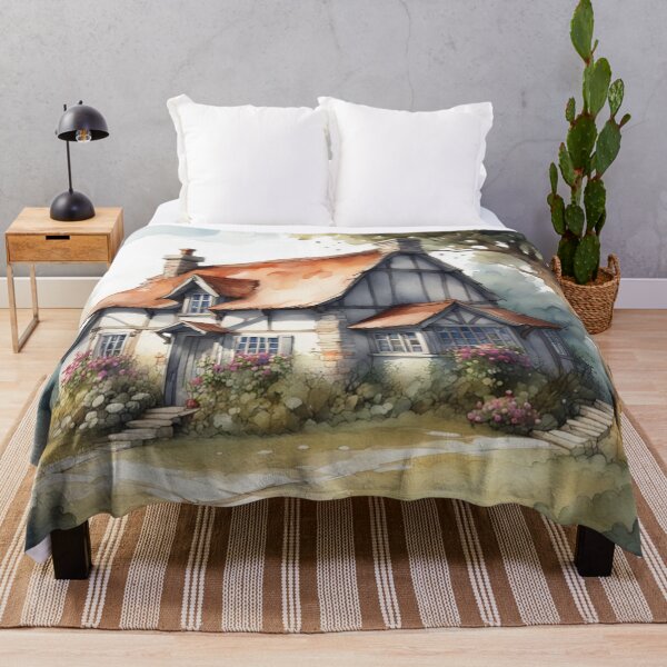 Item preview, White Beamed Medieval Country House Watercolor designed and sold by MeadowFarmPrint.