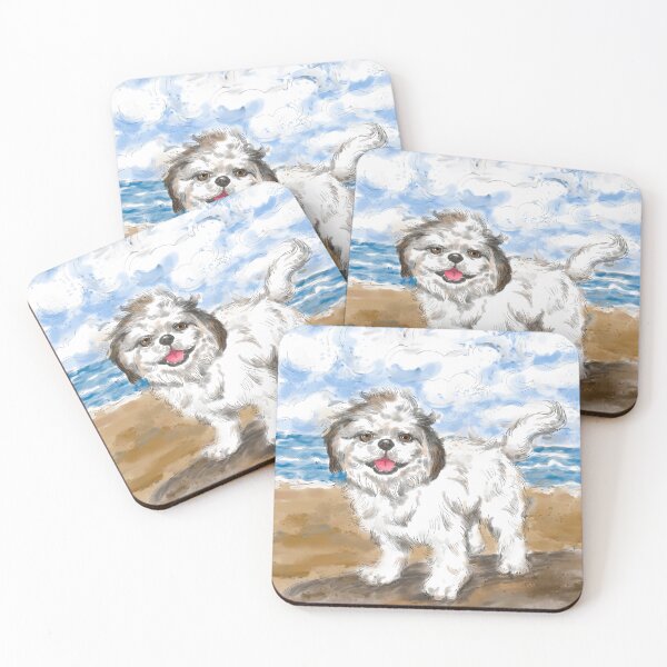 Item preview, Shih Tzu dog portrait with beach nature landscape background designed and sold by Nalidsa Sukprasert.