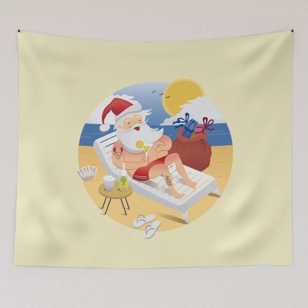 Item preview, Tropical Santa Claus drinking a cocktail on the beach designed and sold by Rômulo Queiroz.