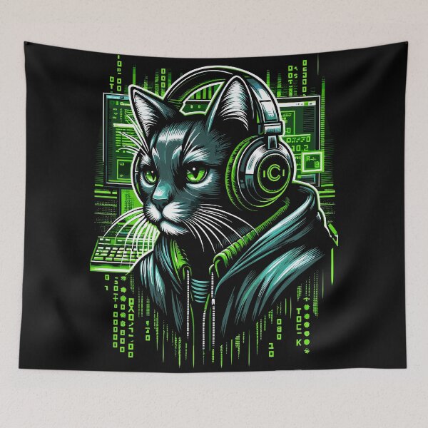 Item preview, Hacker Cat - Funny Animals - Geek Cat Programmer #2 designed and sold by InkCraftHouse.