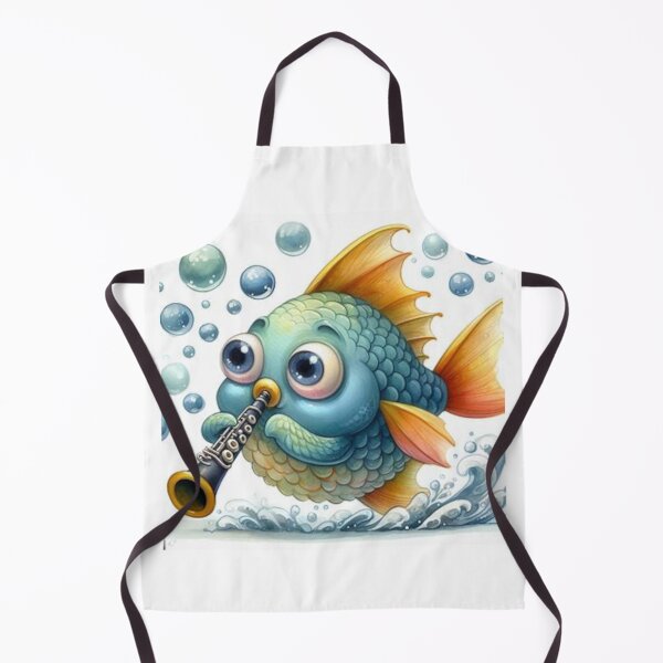 Item preview, Blue and gold fish playing the clarinet / oboe designed and sold by ElegantTeaTime.