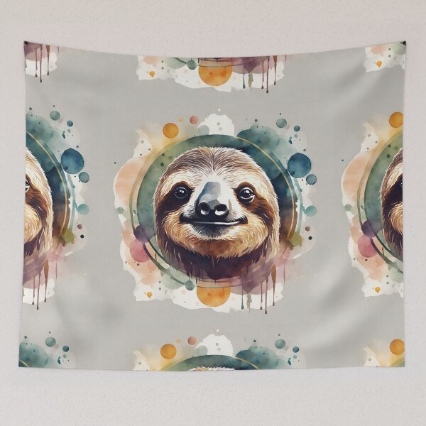 Item preview, Sloth head in watercolor with blots. designed and sold by kreativeadern.