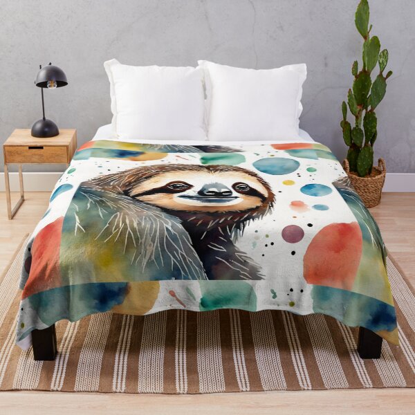Item preview, Sloth head in watercolor with colorful circles designed and sold by kreativeadern.