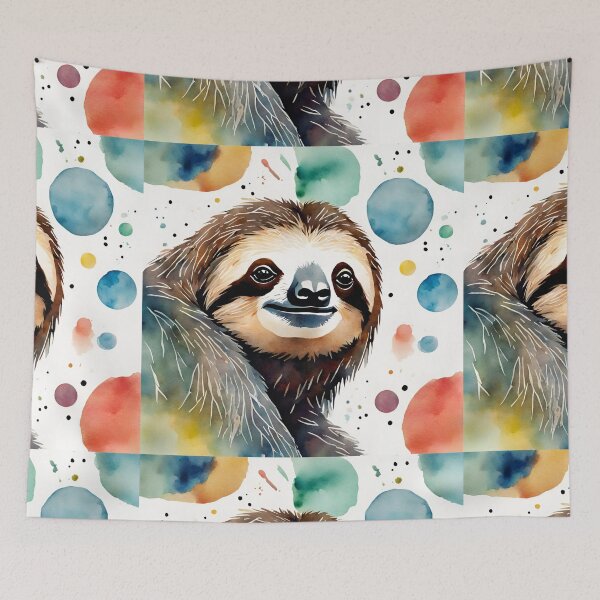 Item preview, Sloth head in watercolor with colorful circles designed and sold by kreativeadern.