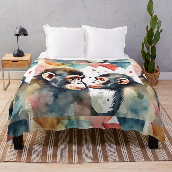Item preview, Couple of monkeys in watercolor with triangles and blots. designed and sold by kreativeadern.