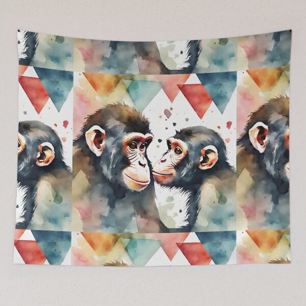 Item preview, Couple of monkeys in watercolor with triangles and blots. designed and sold by kreativeadern.