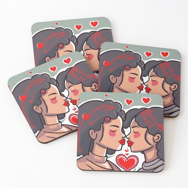 Item preview, Cartoon of two women in love kissing designed and sold by Photopat.