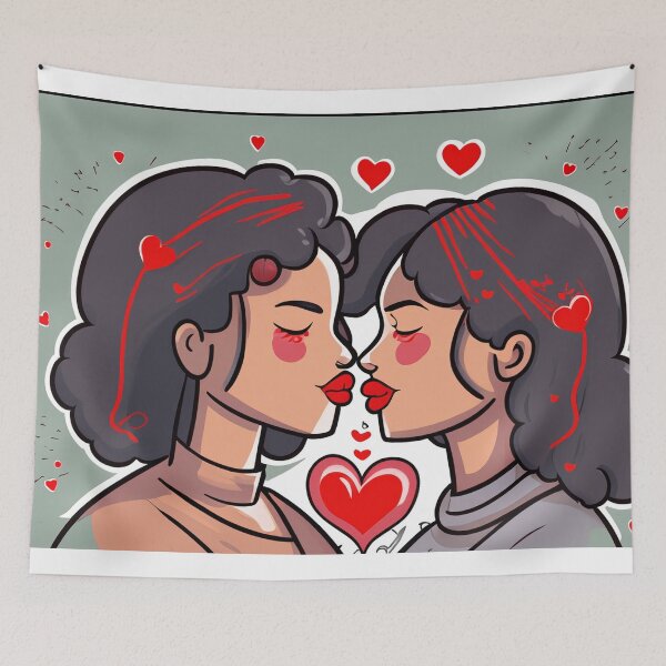 Item preview, Cartoon of two women in love kissing designed and sold by Photopat.