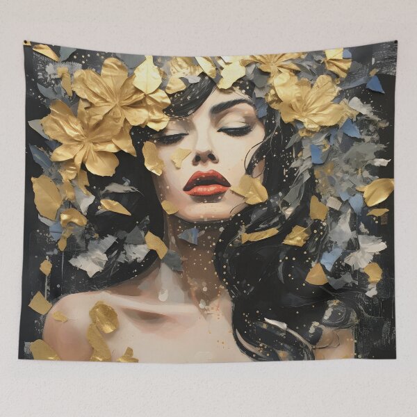 Item preview, torn paper collage with gold leaf accents designed and sold by dcrc.