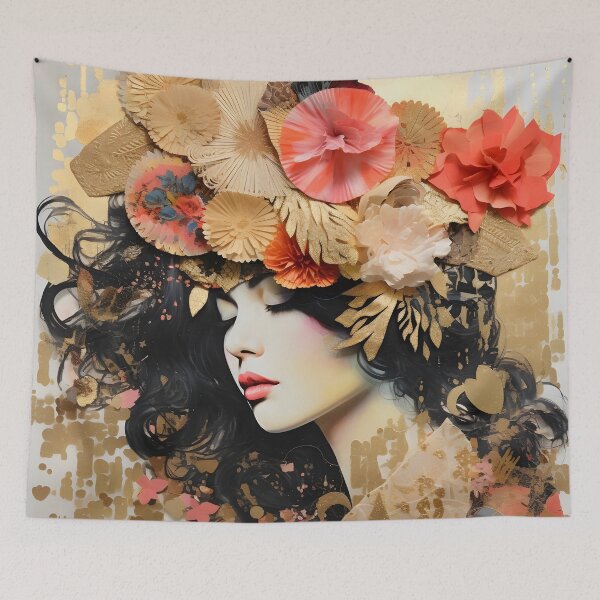 Item preview, torn paper collage with gold leaf accents designed and sold by dcrc.