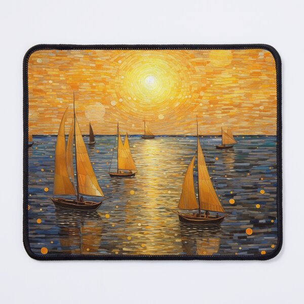 Item preview, Golden Sparkly Sunset over the Ocean with Sail Boats designed and sold by Neika Shimm Designs.