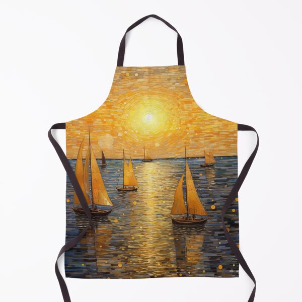 Item preview, Golden Sparkly Sunset over the Ocean with Sail Boats designed and sold by Neika Shimm Designs.