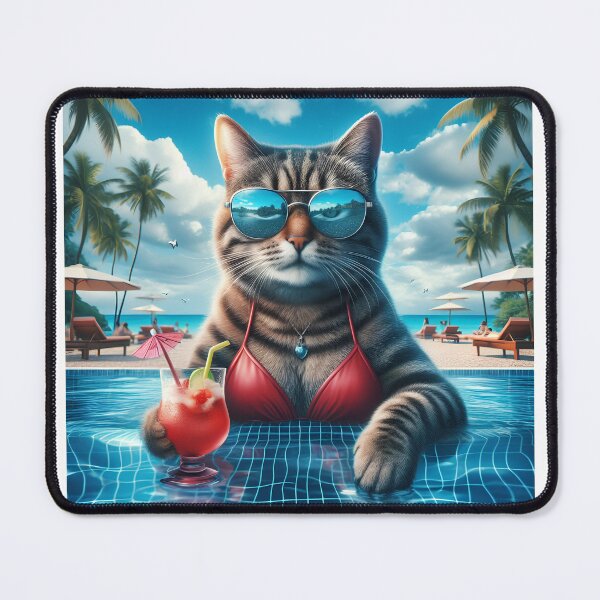 Item preview, bikini cat having a cocktail designed and sold by mariacatsfan.