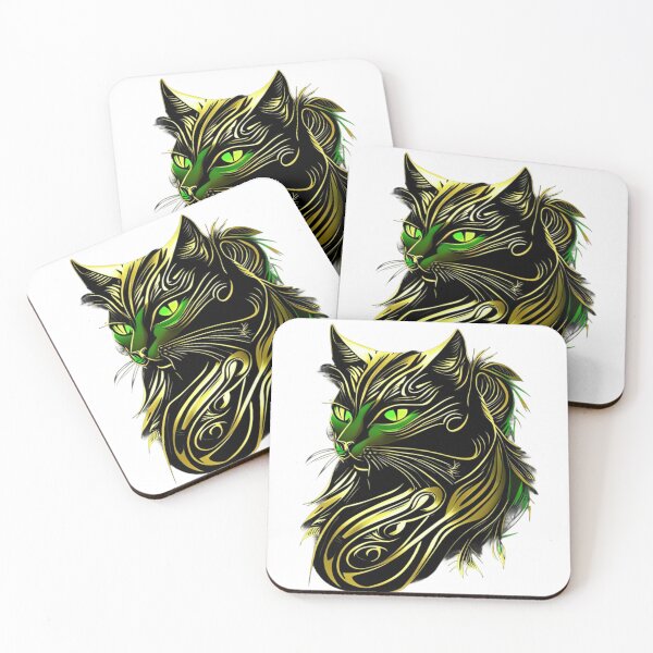Item preview, Black cat in gold-green colors for the new year designed and sold by BlueGoldArt.