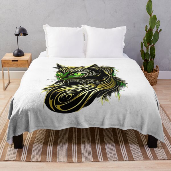 Item preview, Black cat in gold-green colors for the new year designed and sold by BlueGoldArt.